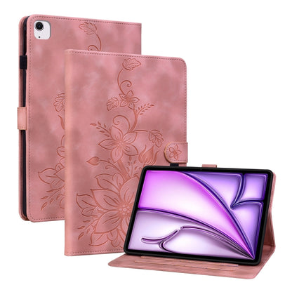 For iPad Air 13 2025 / 2024 Lily Embossed Leather Smart Tablet Case(Pink) - iPad Air 13 2025 / 2024 Cases by buy2fix | Online Shopping UK | buy2fix