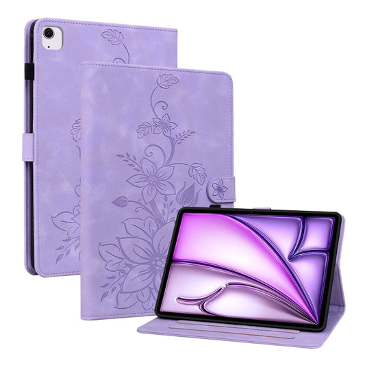 For iPad Air 11 2025 / 2024 Lily Embossed Leather Smart Tablet Case(Purple) - iPad Air 11 2025 / 2024 Cases by buy2fix | Online Shopping UK | buy2fix