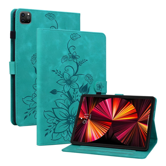 For iPad Pro 12.9 2022 / 2021 / 2020 Lily Embossed Leather Smart Tablet Case(Green) - iPad Pro 12.9 (2022/2021) Cases by buy2fix | Online Shopping UK | buy2fix
