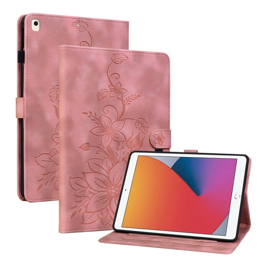 For iPad 10.2 2021 / Air 10.5 Lily Embossed Leather Smart Tablet Case(Pink) - iPad 10.2 Cases by buy2fix | Online Shopping UK | buy2fix