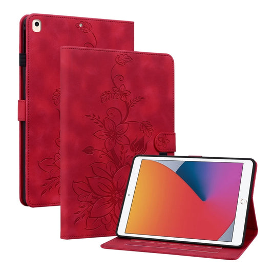For iPad 10.2 2021 / Air 10.5 Lily Embossed Leather Smart Tablet Case(Red) - iPad 10.2 Cases by buy2fix | Online Shopping UK | buy2fix