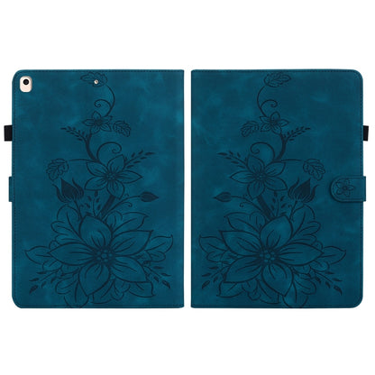 For iPad 10.2 2021 / Air 10.5 Lily Embossed Leather Smart Tablet Case(Dark Blue) - iPad 10.2 Cases by buy2fix | Online Shopping UK | buy2fix
