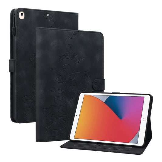 For iPad 10.2 2021 / Air 10.5 Lily Embossed Leather Smart Tablet Case(Black) - iPad 10.2 Cases by buy2fix | Online Shopping UK | buy2fix