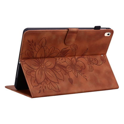 For iPad Air / Air 2 / 9.7 2017 / 2018 Lily Embossed Leather Smart Tablet Case(Brown) - iPad 9.7 (2018) & (2017) Cases by buy2fix | Online Shopping UK | buy2fix