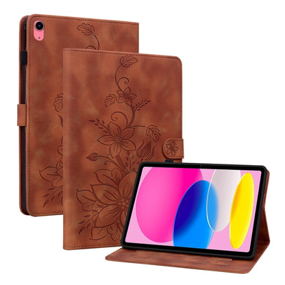 For iPad 2025 / 2022 Lily Embossed Leather Smart Tablet Case(Brown) - iPad 2025 / 2022 Cases by buy2fix | Online Shopping UK | buy2fix