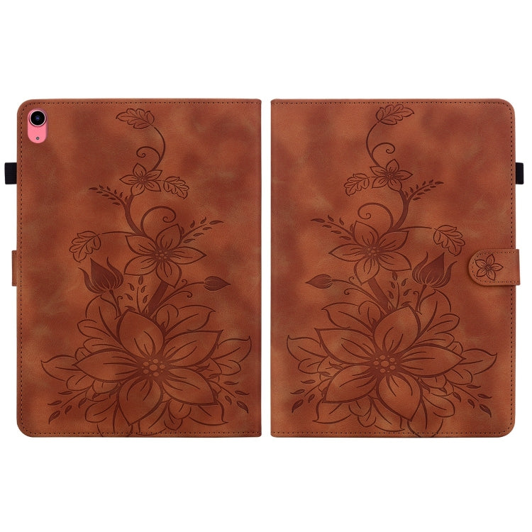 For iPad 2025 / 2022 Lily Embossed Leather Smart Tablet Case(Brown) - iPad 2025 / 2022 Cases by buy2fix | Online Shopping UK | buy2fix