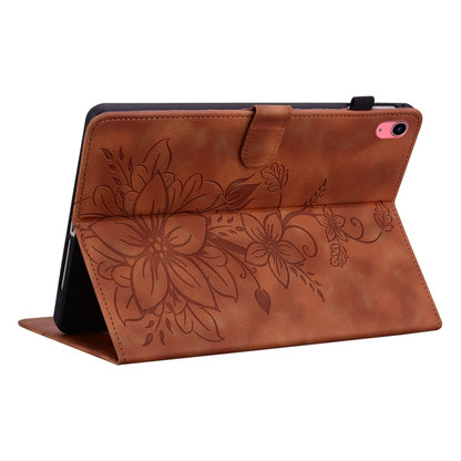 For iPad 2025 / 2022 Lily Embossed Leather Smart Tablet Case(Brown) - iPad 2025 / 2022 Cases by buy2fix | Online Shopping UK | buy2fix