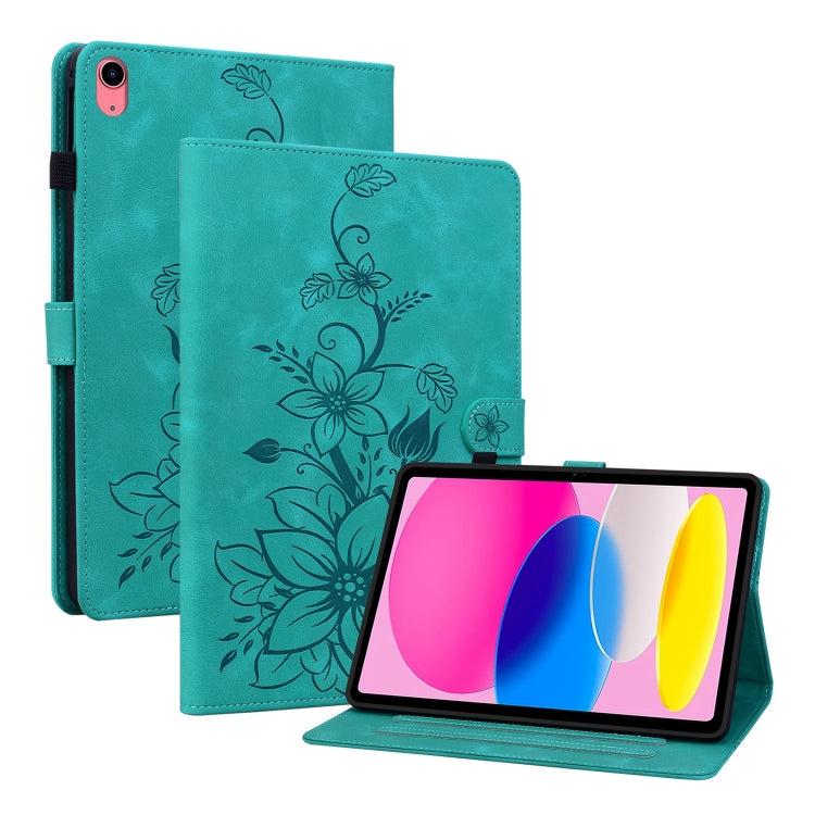 For iPad 2025 / 2022 Lily Embossed Leather Smart Tablet Case(Green) - iPad 2025 / 2022 Cases by buy2fix | Online Shopping UK | buy2fix