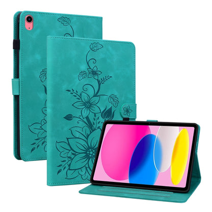 For iPad 2025 / 2022 Lily Embossed Leather Smart Tablet Case(Green) - iPad 2025 / 2022 Cases by buy2fix | Online Shopping UK | buy2fix