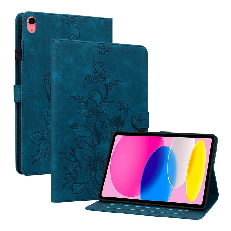 For iPad 2025 / 2022 Lily Embossed Leather Smart Tablet Case(Dark Blue) - iPad 2025 / 2022 Cases by buy2fix | Online Shopping UK | buy2fix