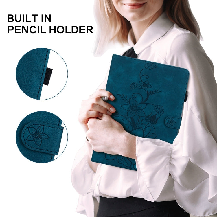 For iPad 2025 / 2022 Lily Embossed Leather Smart Tablet Case(Dark Blue) - iPad 2025 / 2022 Cases by buy2fix | Online Shopping UK | buy2fix