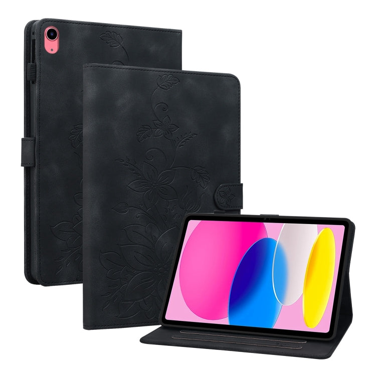 For iPad 2025 / 2022 Lily Embossed Leather Smart Tablet Case(Black) - iPad 2025 / 2022 Cases by buy2fix | Online Shopping UK | buy2fix