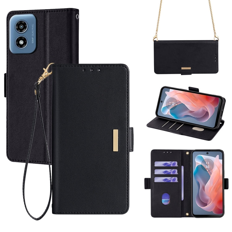 For Motorola Moto G Play 4G 2024 Crossbody Chain Leather Phone Case(Black) by buy2fix