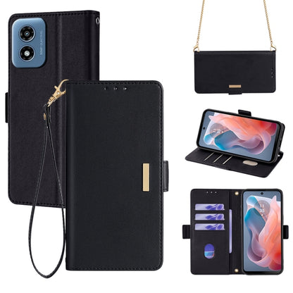 For Motorola Moto G Play 4G 2024 Crossbody Chain Leather Phone Case(Black) by buy2fix