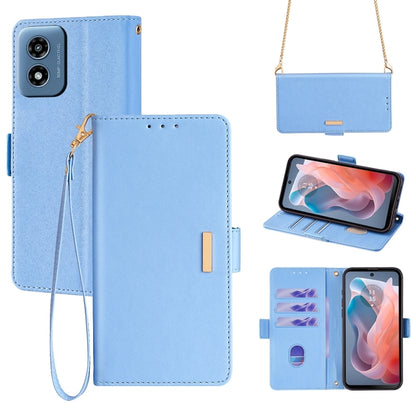 For Motorola Moto G Play 4G 2024 Crossbody Chain Leather Phone Case(Blue) by buy2fix