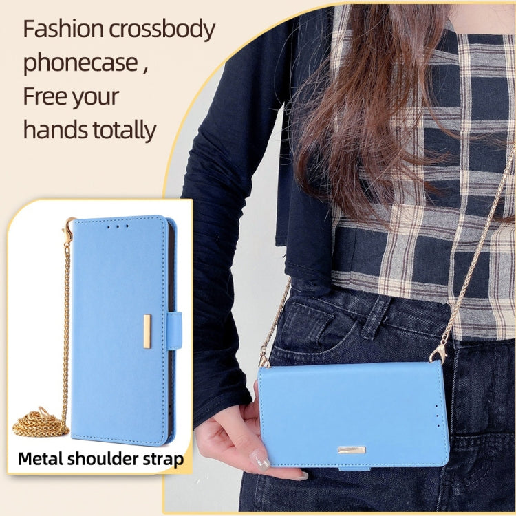 For Motorola Moto G Play 4G 2024 Crossbody Chain Leather Phone Case(Blue) by buy2fix