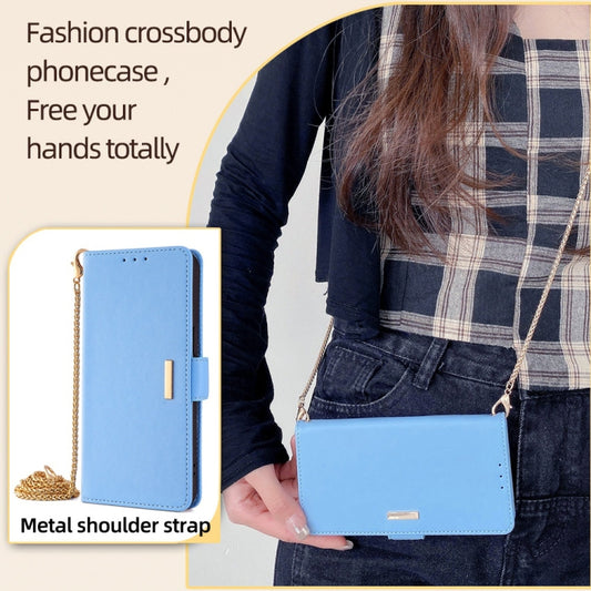 For Motorola Moto G Play 4G 2024 Crossbody Chain Leather Phone Case(Blue) by buy2fix