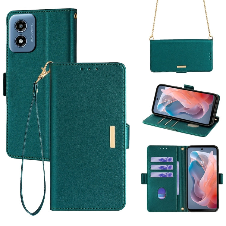 For Motorola Moto G Play 4G 2024 Crossbody Chain Leather Phone Case(Green) by buy2fix