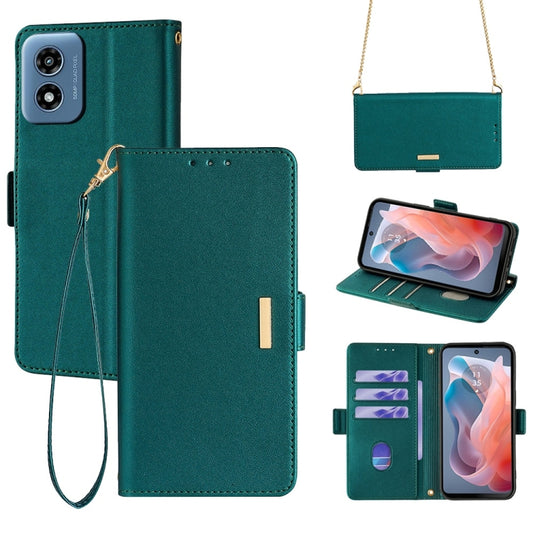 For Motorola Moto G Play 4G 2024 Crossbody Chain Leather Phone Case(Green) by buy2fix