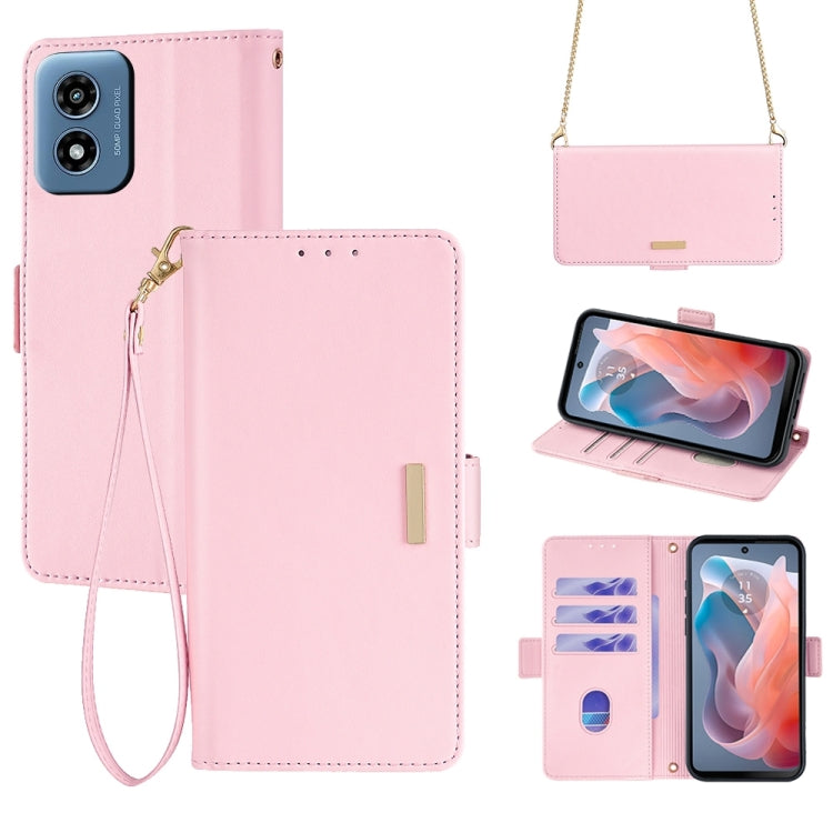 For Motorola Moto G Play 4G 2024 Crossbody Chain Leather Phone Case(Pink) by buy2fix
