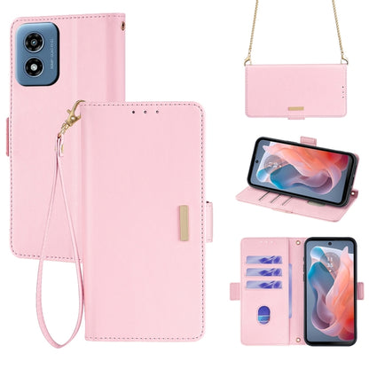 For Motorola Moto G Play 4G 2024 Crossbody Chain Leather Phone Case(Pink) by buy2fix