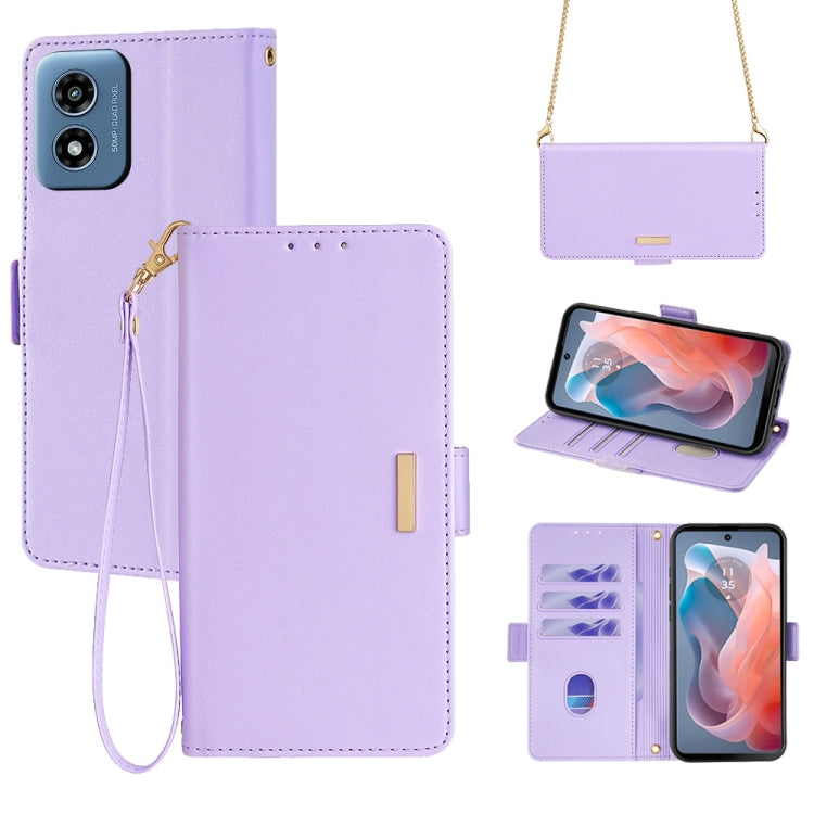 For Motorola Moto G Play 4G 2024 Crossbody Chain Leather Phone Case(Purple) by buy2fix