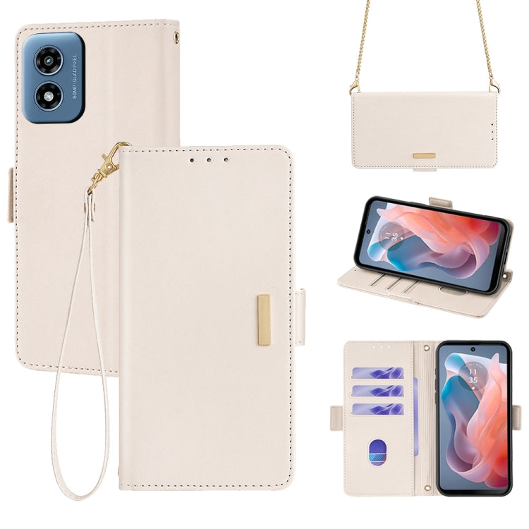 For Motorola Moto G Play 4G 2024 Crossbody Chain Leather Phone Case(White) by buy2fix