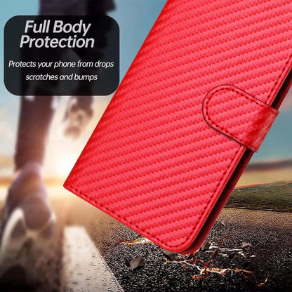 For iPhone 16e YX0070 Carbon Fiber Buckle Leather Phone Case with Lanyard(Red) by buy2fix