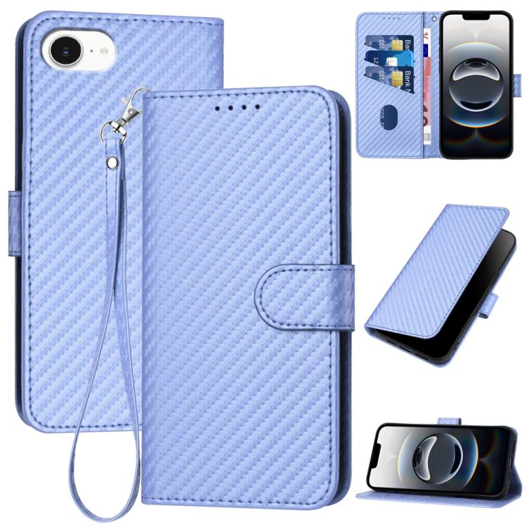 For iPhone 16e YX0070 Carbon Fiber Buckle Leather Phone Case with Lanyard(Light Purple) by buy2fix