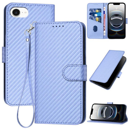 For iPhone 16e YX0070 Carbon Fiber Buckle Leather Phone Case with Lanyard(Light Purple) by buy2fix