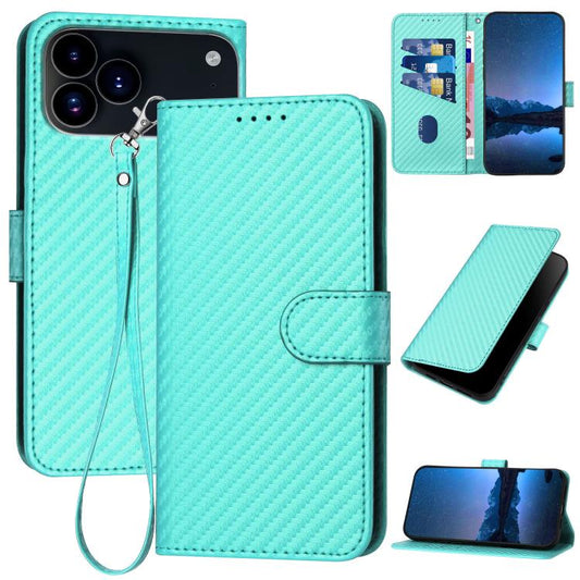 For iPhone 17 Pro Max YX0070 Carbon Fiber Buckle Leather Phone Case with Lanyard(Light Blue) - iPhone 17 Pro Max Cases by buy2fix | Online Shopping UK | buy2fix