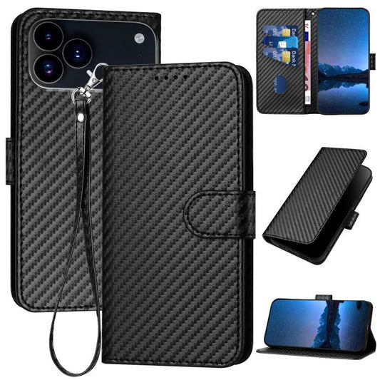 For iPhone 17 Pro Max YX0070 Carbon Fiber Buckle Leather Phone Case with Lanyard(Black) - iPhone 17 Pro Max Cases by buy2fix | Online Shopping UK | buy2fix