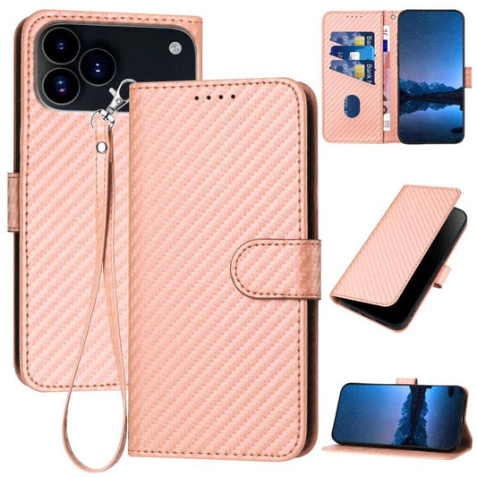 For iPhone 17 Pro Max YX0070 Carbon Fiber Buckle Leather Phone Case with Lanyard(Pink) - iPhone 17 Pro Max Cases by buy2fix | Online Shopping UK | buy2fix