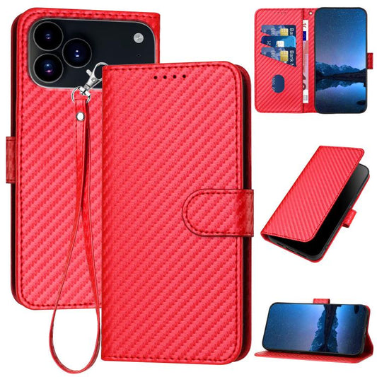 For iPhone 17 Pro YX0070 Carbon Fiber Buckle Leather Phone Case with Lanyard(Red) - iPhone 17 Pro Cases by buy2fix | Online Shopping UK | buy2fix
