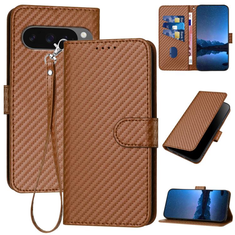 For Google Pixel 10 Pro XL YX0070 Carbon Fiber Buckle Leather Phone Case with Lanyard(Coffee) - Google Cases by buy2fix | Online Shopping UK | buy2fix