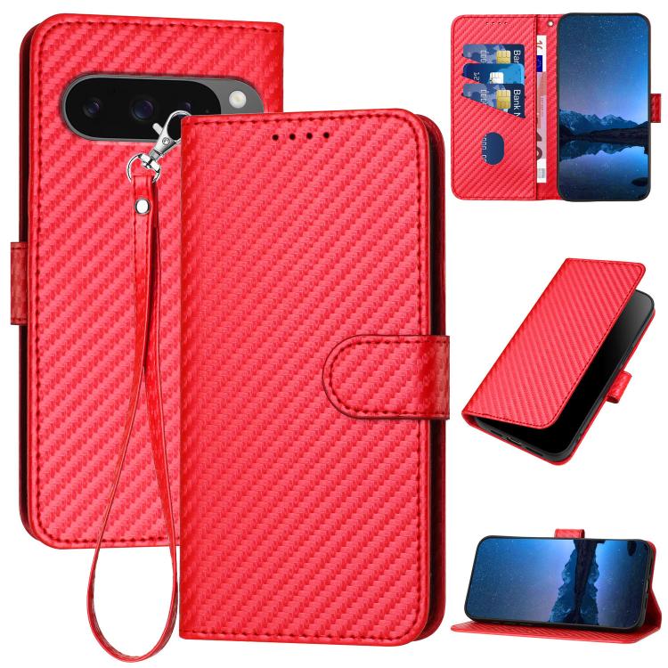 For Google Pixel 10 / Pixel 10 Pro YX0070 Carbon Fiber Buckle Leather Phone Case with Lanyard(Red) - Google Cases by buy2fix | Online Shopping UK | buy2fix