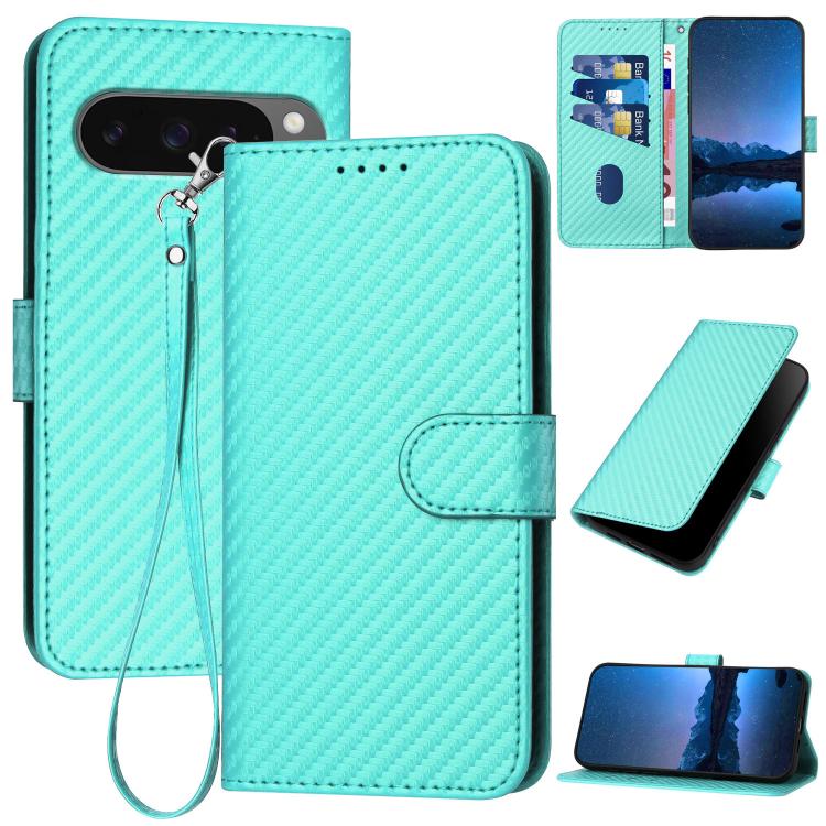 For Google Pixel 10 / Pixel 10 Pro YX0070 Carbon Fiber Buckle Leather Phone Case with Lanyard(Light Blue) - Google Cases by buy2fix | Online Shopping UK | buy2fix