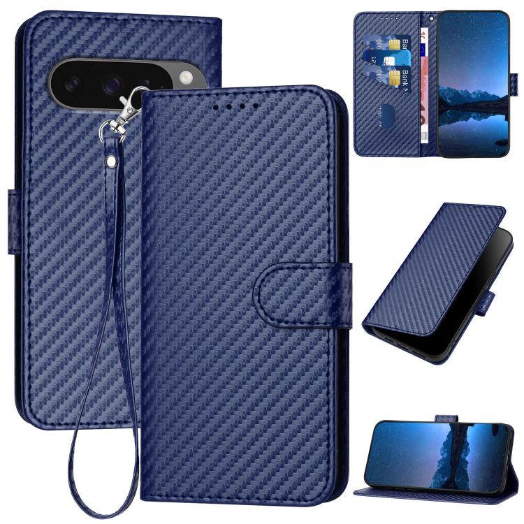 For Google Pixel 10 / Pixel 10 Pro YX0070 Carbon Fiber Buckle Leather Phone Case with Lanyard(Royal Blue) - Google Cases by buy2fix | Online Shopping UK | buy2fix