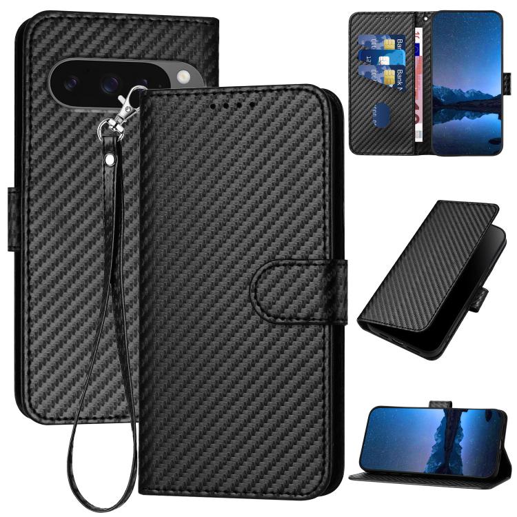 For Google Pixel 10 / Pixel 10 Pro YX0070 Carbon Fiber Buckle Leather Phone Case with Lanyard(Black) - Google Cases by buy2fix | Online Shopping UK | buy2fix