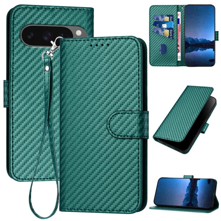 For Google Pixel 10 / Pixel 10 Pro YX0070 Carbon Fiber Buckle Leather Phone Case with Lanyard(Dark Green) - Google Cases by buy2fix | Online Shopping UK | buy2fix