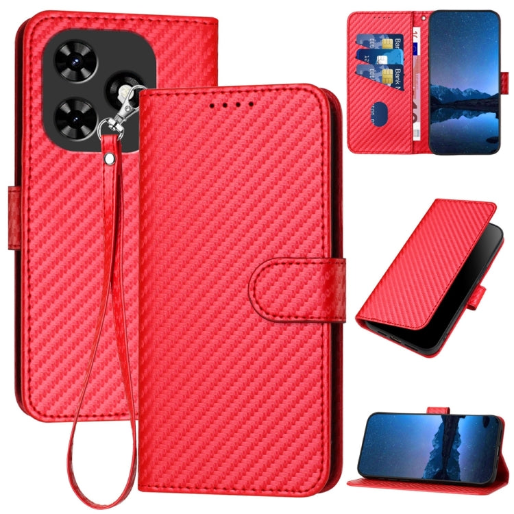 For Tecno Spark Go 2024 YX0070 Carbon Fiber Buckle Leather Phone Case with Lanyard(Red) by buy2fix