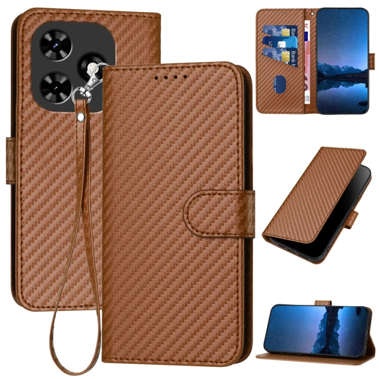 For Tecno Spark Go 2024 YX0070 Carbon Fiber Buckle Leather Phone Case with Lanyard(Coffee) by buy2fix