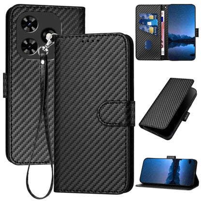 For Tecno Spark Go 2024 YX0070 Carbon Fiber Buckle Leather Phone Case with Lanyard(Black) by buy2fix