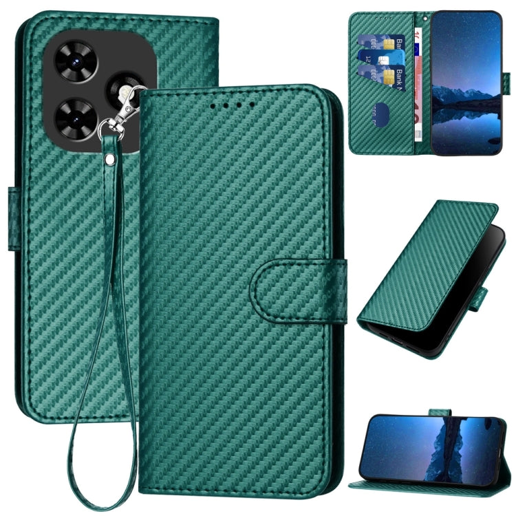 For Tecno Spark Go 2024 YX0070 Carbon Fiber Buckle Leather Phone Case with Lanyard(Dark Green) by buy2fix