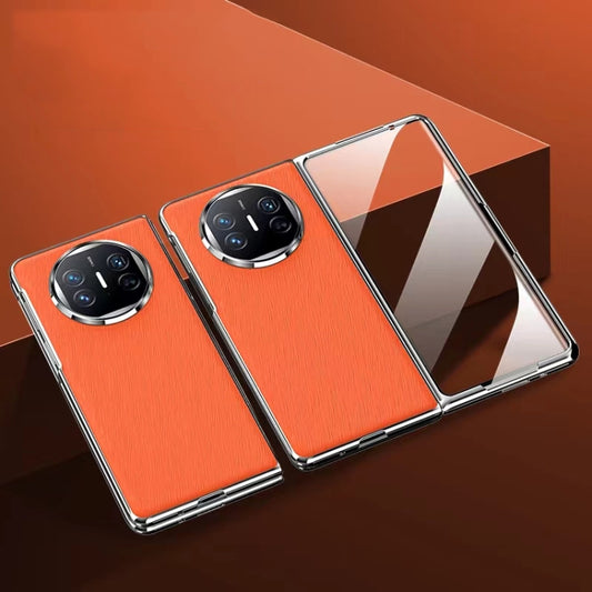 For Huawei Mate X5 Integrated Plating PC Leather Texture Full Coverage Fold Shockproof Phone Case(Orange) - Huawei Cases by buy2fix | Online Shopping UK | buy2fix