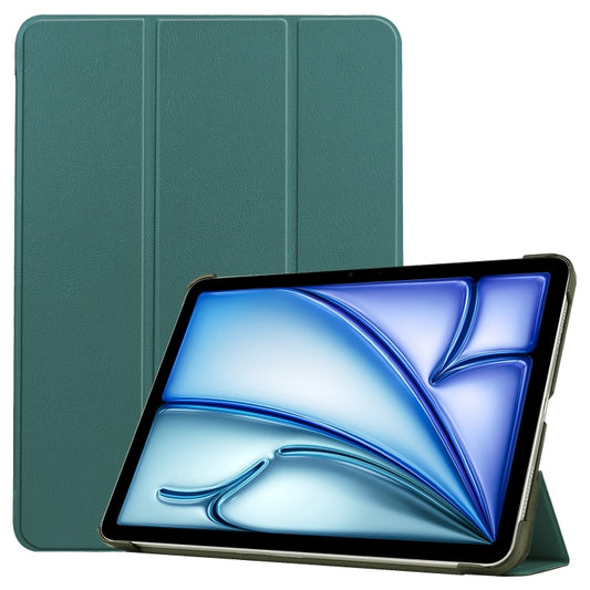For iPad Air 11 2025 / 2024 Custer Pure Color 3-Fold Holder Smart Leather Tablet Case(Dark Green) - iPad Air 11 2025 / 2024 Cases by buy2fix | Online Shopping UK | buy2fix