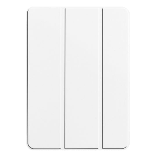 For iPad Pro 11 2024 Custer Pure Color 3-Fold Holder Smart Leather Tablet Case(White) - iPad Pro 11 2024 Cases by buy2fix | Online Shopping UK | buy2fix