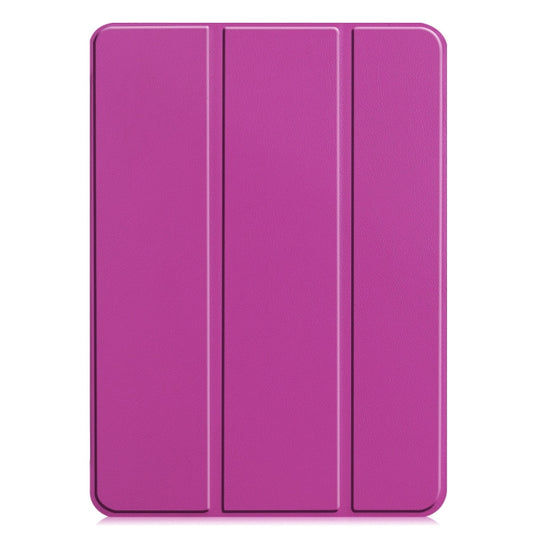 For iPad Pro 11 2024 Custer Pure Color 3-Fold Holder Smart Leather Tablet Case(Purple) - iPad Pro 11 2024 Cases by buy2fix | Online Shopping UK | buy2fix