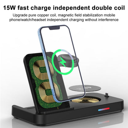 For Huawei Series 3 in 1 15W Earphones/Phones/Watch Fold Wireless Charger Stand(Black) - Multifunction Charger by buy2fix | Online Shopping UK | buy2fix