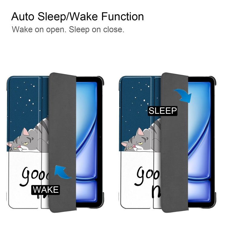 For iPad Air 13 2025 / 2024 Custer Painted 3-Fold Holder Smart Leather Tablet Case(Lazy Cat) - iPad Air 13 2025 / 2024 Cases by buy2fix | Online Shopping UK | buy2fix